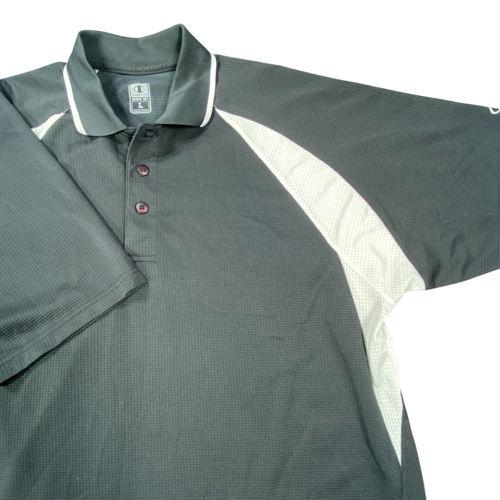 Champion Polo Shirt Men Large Black Double Dry Wick Short Sleeve Active Casual